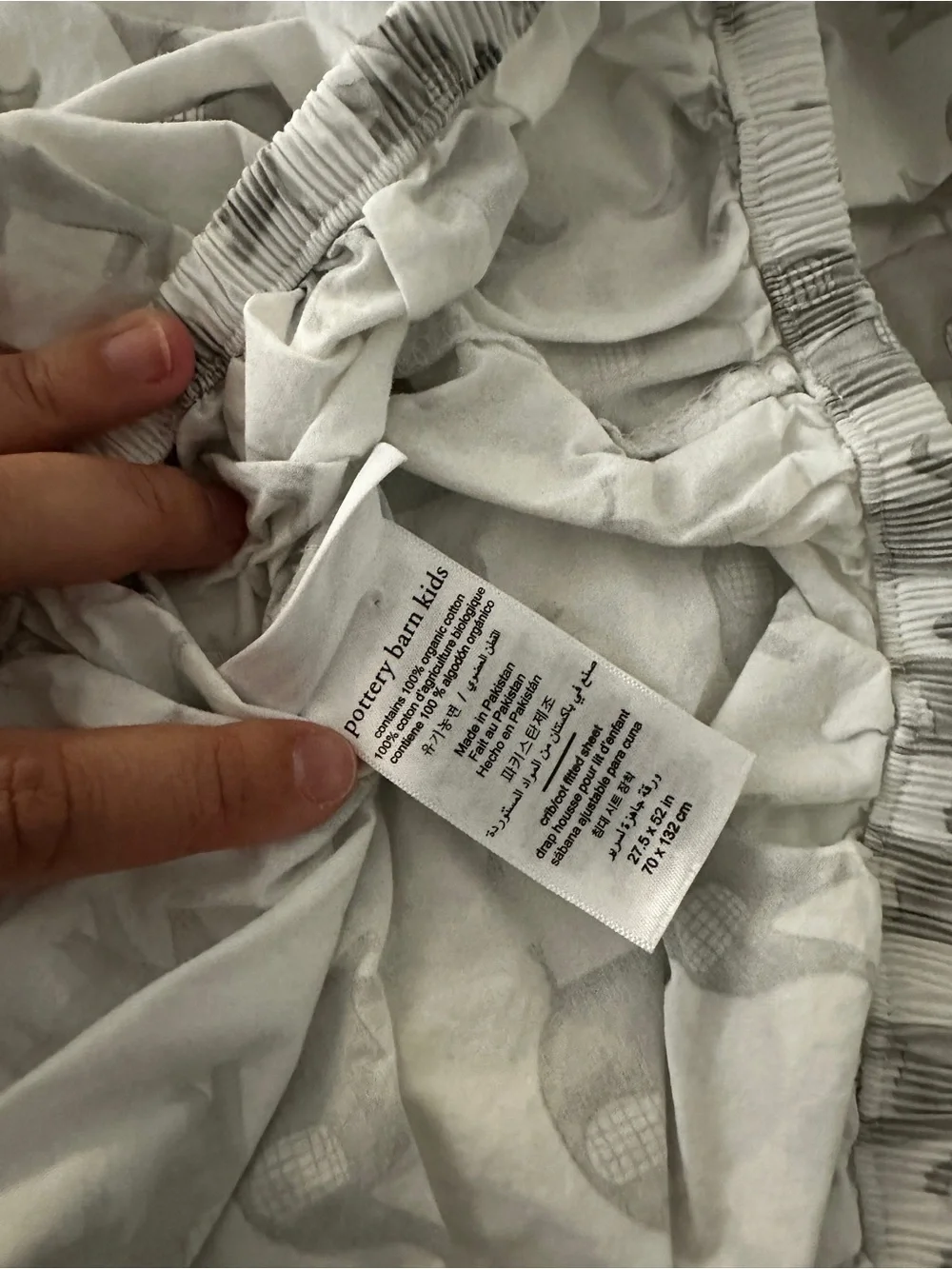 Pottery Barn Kids Gray Elephant Print Baby Crib fitted sheet